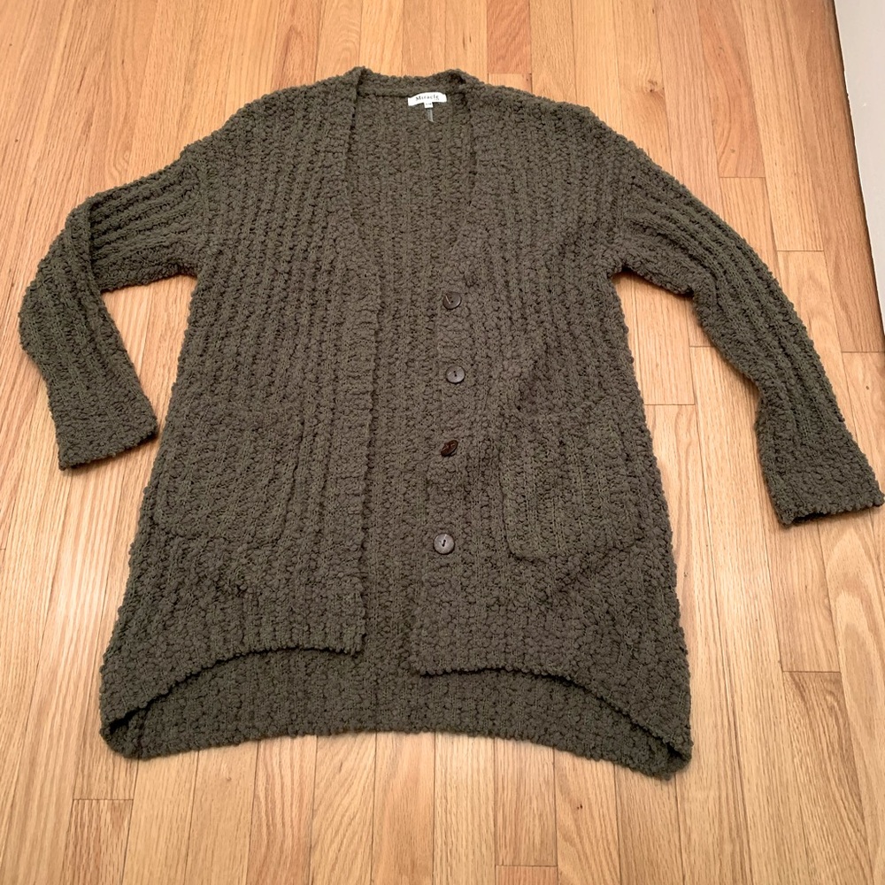 Oversized Olive Green Fuzzy Sweater Cardigan from Pinkblush